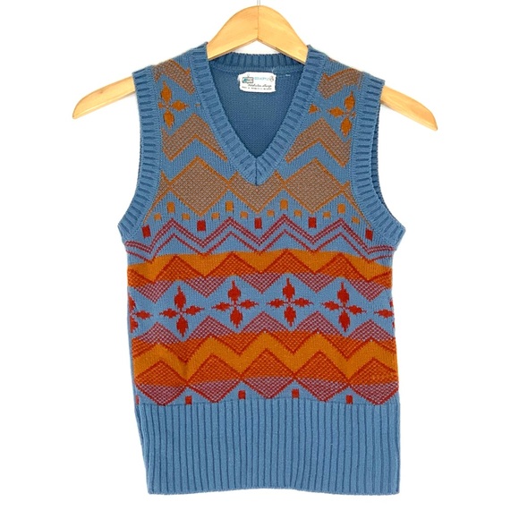 Vintage Sweaters 97s Vintage Kmart Blue Orange Zig Zag Stripe